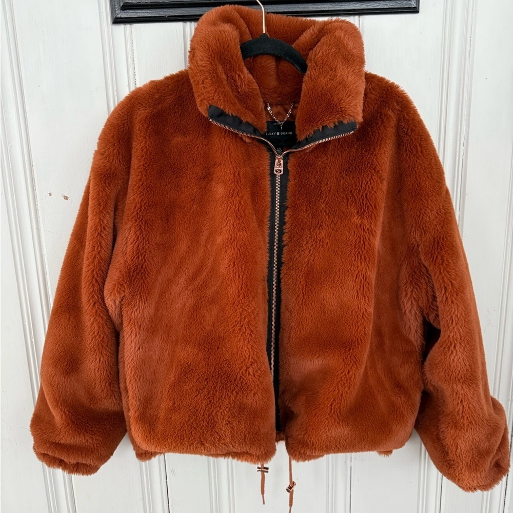 Lucky Brand Burnt Orange Faux Fur Jacket